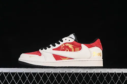 All categories Air Jordan Jordan series basketball shoes Air Jordan 1 Low High-end customized low-top sneakers Air Jordan 1 Low AJ1 Exclusive for Joe 1 Year of the Horse Gold and Red Field High-end customized low-top retro basketball shoes JP2026-161